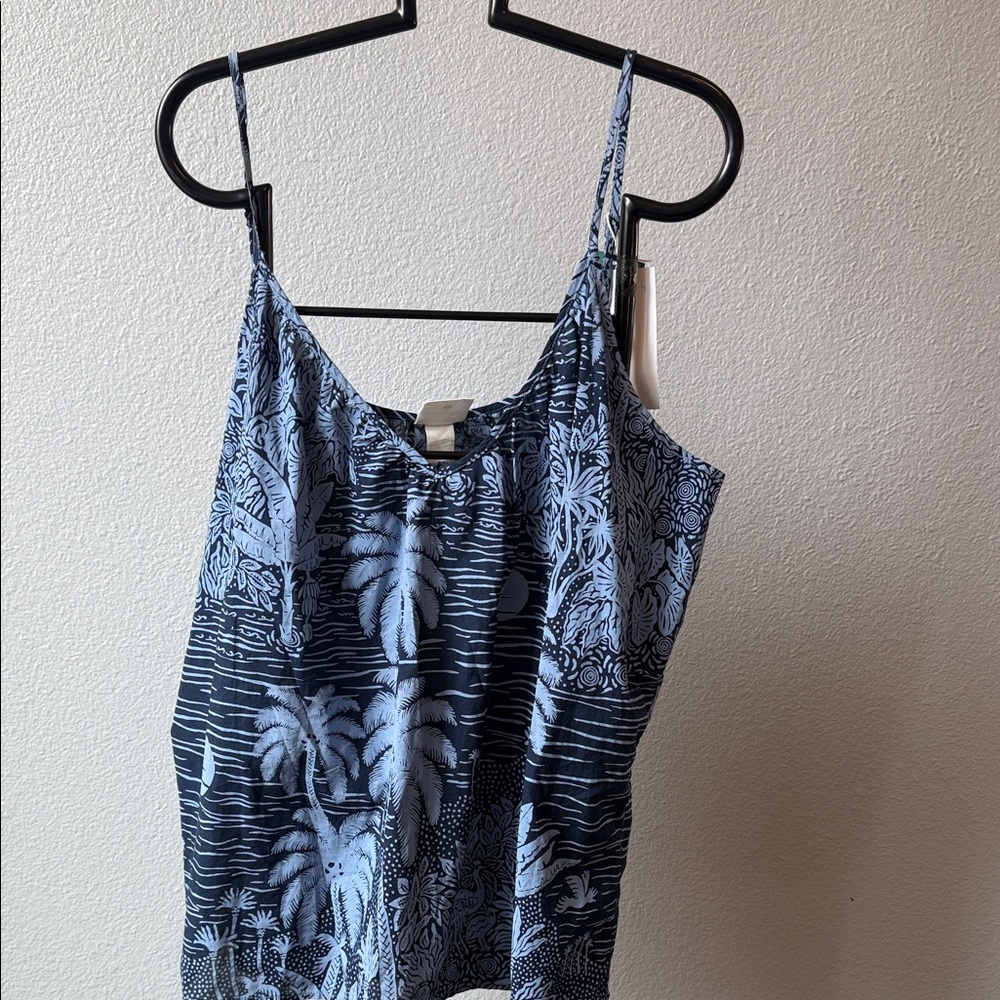H&M Blue Palm-Print Spaghetti Strap Women's Tank Top